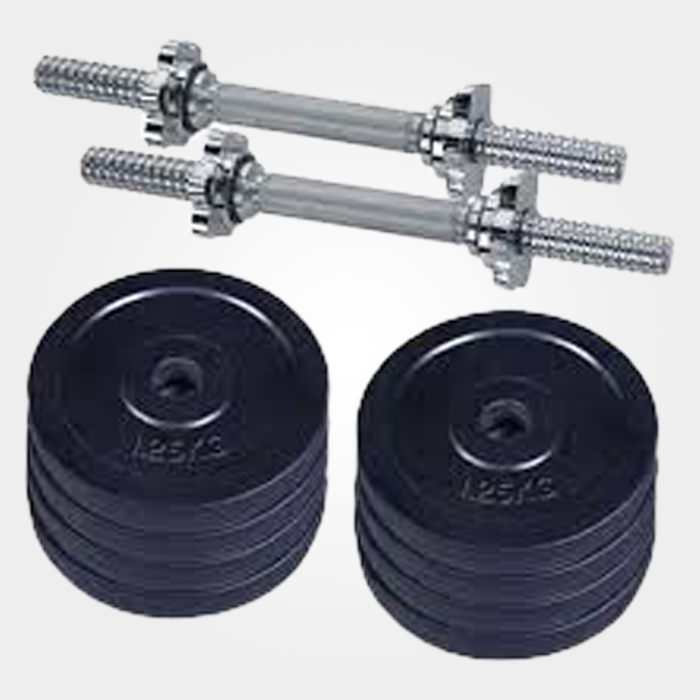 Combo Pack Dumbbell Set With Two Sticks -10Kg (Black and Silver)